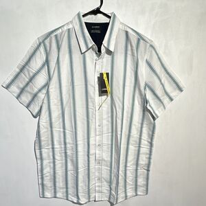 Livergy striped woven cotton short sleeve button-up shirt mens L